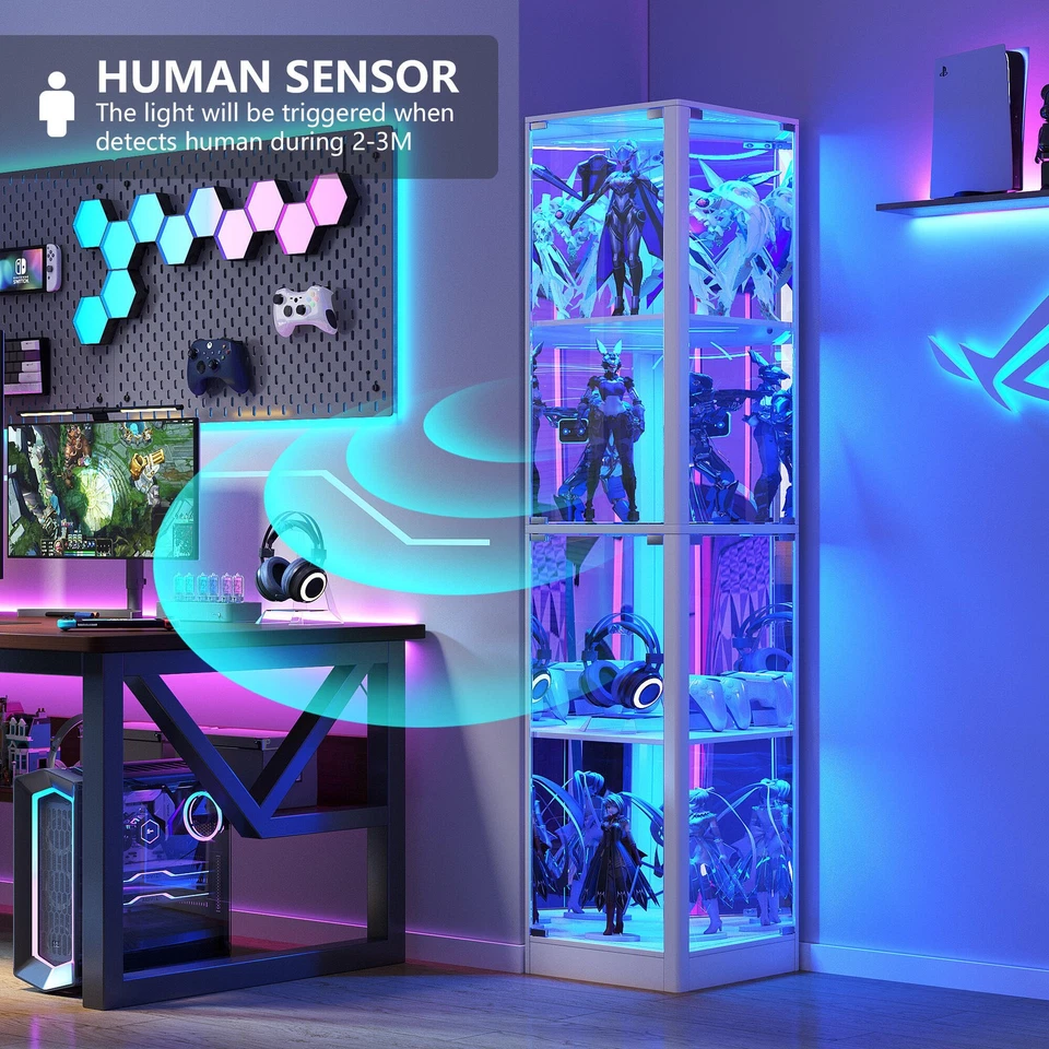 White Display Cabinet with Glass Door, Corner Curio Cabinet with 3 Color Lights - Image 4 of 4