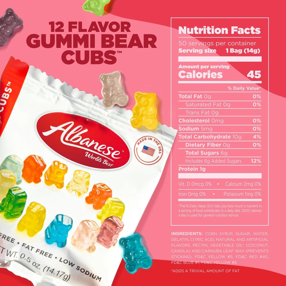 Albanese World's Best 12 Flavor Gummi Bear Cubs | Pacotes de doces para lanches de 50 a 0,5 oz - Imagem 2 de 4