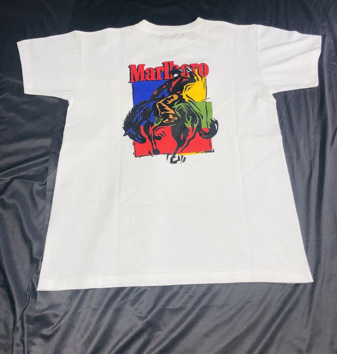 Vintage Marlboro Cowboy Rodeo White T-shirt Single Stitched 1990's