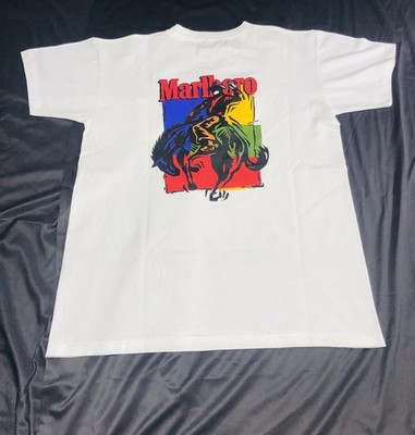 Vintage Marlboro Cowboy Rodeo White T-shirt Single Stitched 1990's