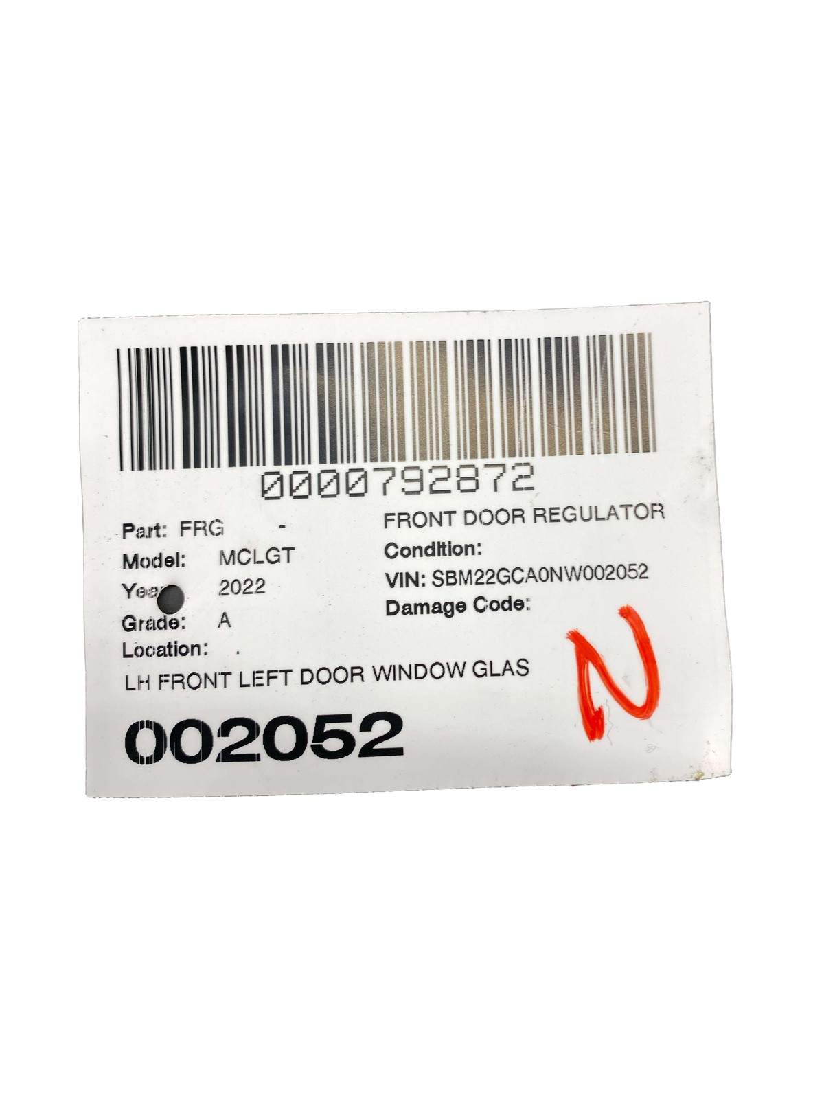 McLaren GT 2020-2023 Front Left Window regulator