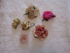 6 Vintage Millinery Hat Flowers Silk Velvet Chiffon--Pink---Fuchia---Beige--- 19