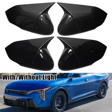 Pair Gloss Black/Carbon Fiber Side Mirror Cover Trim Caps For 2024-2026 Kia K4
