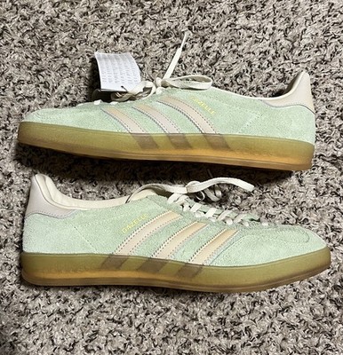 Adidas Gazelle Indoor Womens 11 Mens 9.5 Semi Green Spark Suede Striped Shoes