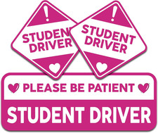 Pink Student Driver Stickers for Car 3 Pc - Made in America - Strong Adhesive,
