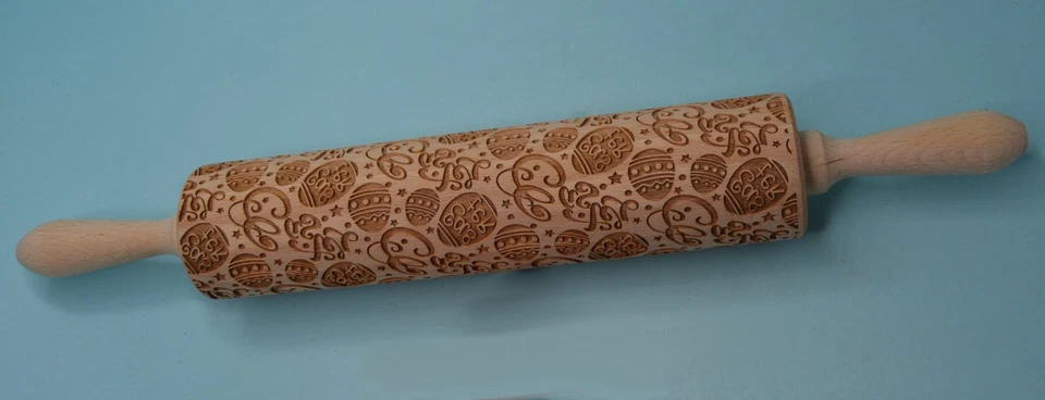 EASTER Embossed Rolling Pin Springerle Cookies Dough Roller wood - Image 2 of 4