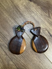 Hand Carved Wooden Castanets Vintage Pair, Folk Music Instrument
