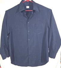 Armani Collezioni Men's XL Dark Blue Polyester Button Up Shirt Long Sleeve Dress