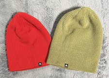 2 Knit Burton Beanie Hat Stocking Cap - Orange and Tan Snowboard Winter Outdoor