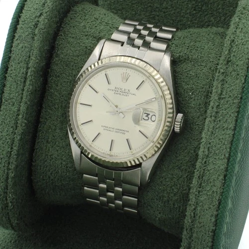 Men's Rolex OP Datejust Ref.#1601 36mm 6" Silver Dial w/Travel Case W234458-1
