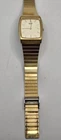VINTAGE SEIKO QUARTZ GOLD-TONE TANK WATCH 8640-5130 LINEN DIAL