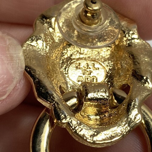 Vintage KJL for Avon Lion Head Doorknocker Pierced Kenneth J Lane Earrings - Picture 3 of 5