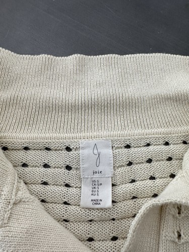 Joie Ivory Perforated Pointelle-Knit Top Eyelet Collared V-Neck Casual Sweater S - Picture 3 of 6