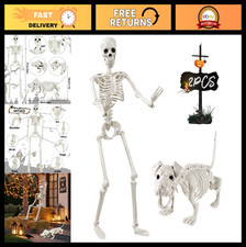 36" Halloween Skeleton Decoration with Dog  3ft Posable Realistic Bones Outdoor