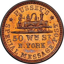 1863 New York City Civil War Token Hussey's Steam Train NGC MS66 RB Ex Hetrich
