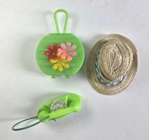 3 Pc. Fashion Doll Accessory Lot Rotary Phone Handbag Hat Vintage Clone Kitschy