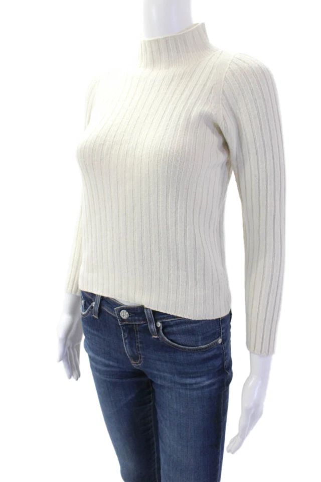 Suéter D&G Dolce & Gabbana Mujer Manga Larga Cuello Alto Crema Talla S Foto 3 de 4