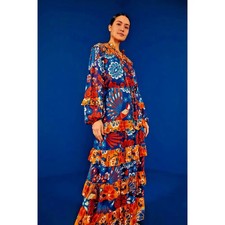Farm Rio Mixed Pineapple Flower Maxi, Long sleeve, Small, New! Retail $330