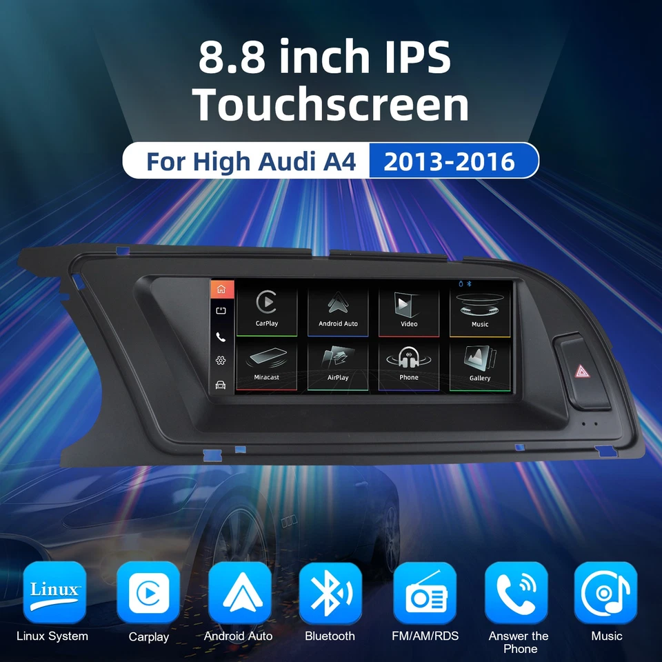Radio de coche automática Android de 8,8 pulgadas para Audi A4 B8 A5 2013-16 GPS CarPlay pantalla estéreo Foto 4 de 4