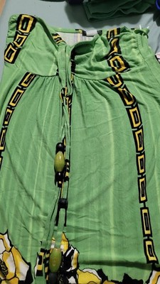 VENUS womens green oraphic halter dress w/ wooded beads in the straps