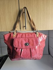 COACH LEAH DESIGNER WOMENS PINK TAN PATENT LEATHER TOTE SHOULDER SATCHEL HANDBAG