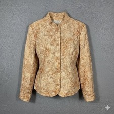 Coldwater Creek Jacket PS Petite Paisley Embroidered Textured Boho Tan Blazer