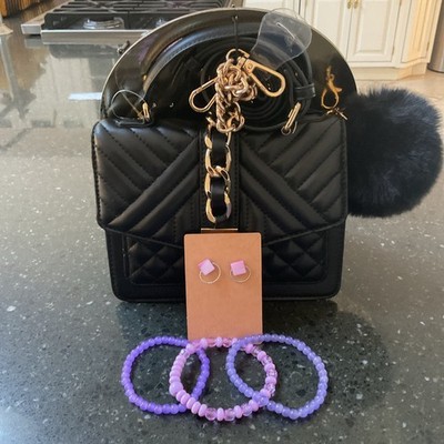 ALDO NWT Satchel Top Handle Black Bag Purse With Chain  Crossbody And Puff Charm