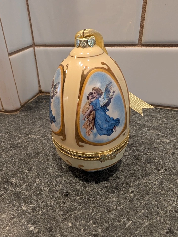 Caja de música Valerie Parr Hill Mr Christmas porcelana huevo adorno caja e información FUNCIONA Foto 3 de 4