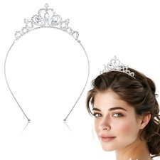 AUZUO Princess Crown Tiara, Crystal Tiaras for Women 5.5 4.92in, White