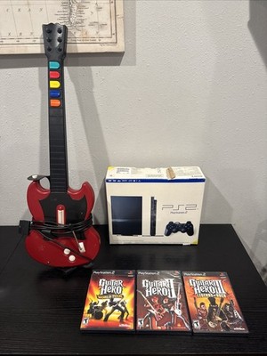 SONY Playstation2 PS2 Console With Box - Guitar Hero Bundle - Guitar+games