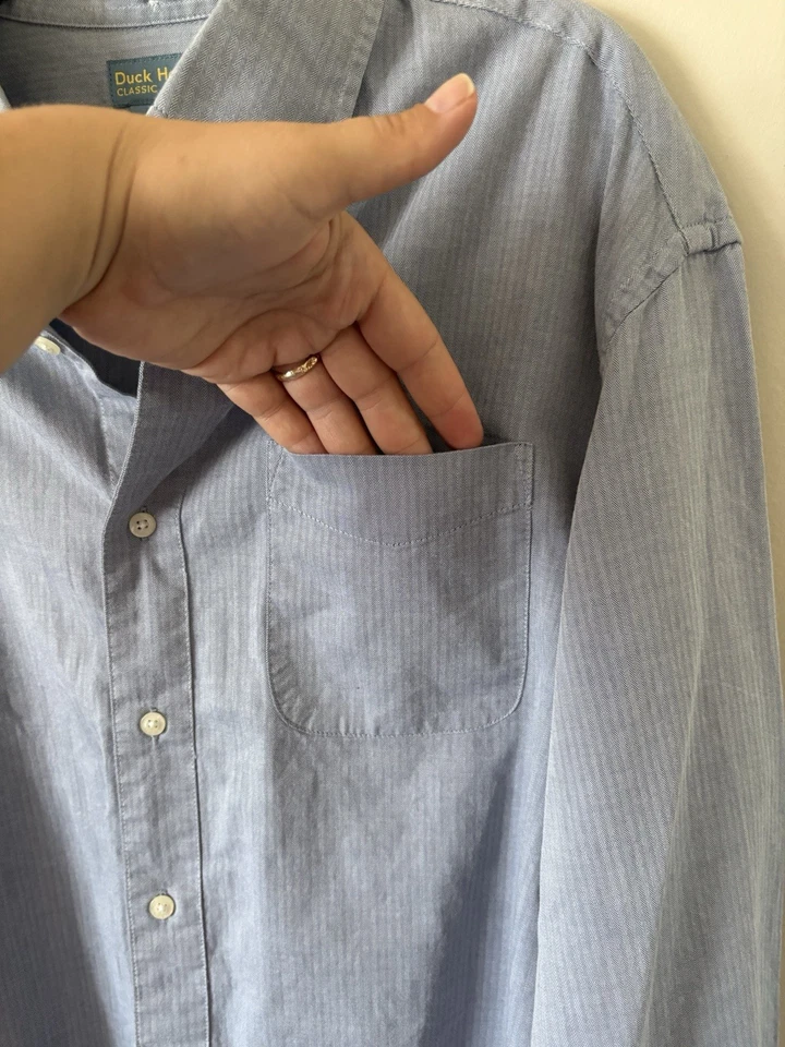 Camisa para hombre Duck Head manga larga azul/gris a rayas de guinga con botones XL Foto 4 de 4