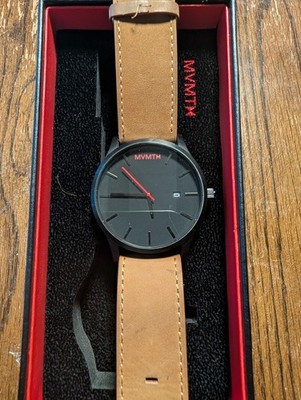 MVMT By Movado Men's Classic Tan Leather Watch 45mm Black Dial With Box! Runs