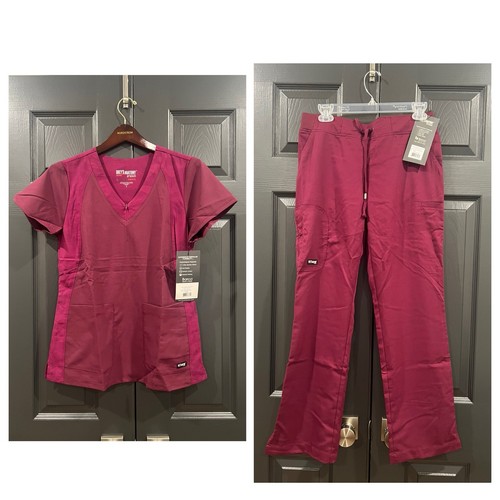 Grey's Anatomy by Barco Women's Wine Scrub Set small top