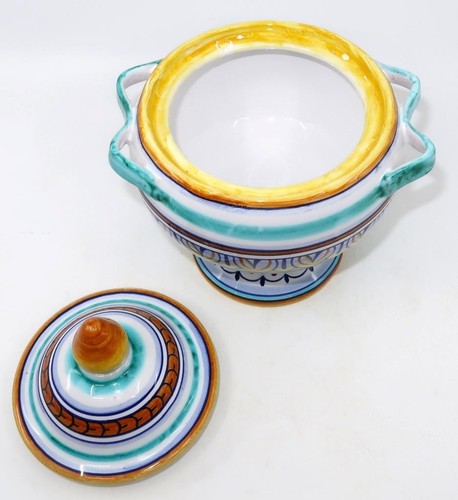 GP Gialletti Pimpinelli Deruta Pottery Cheese Sugar Bowl Jar w/Lid & Handles, 7" - Picture 6 of 9