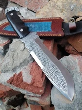Hand Engraved Carbon Steel Bowie knife For Hunting & Camping Collectors Item