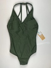 New Women  s Kona Sol Olive Green Ribbed One Piece Swimsuit Size S