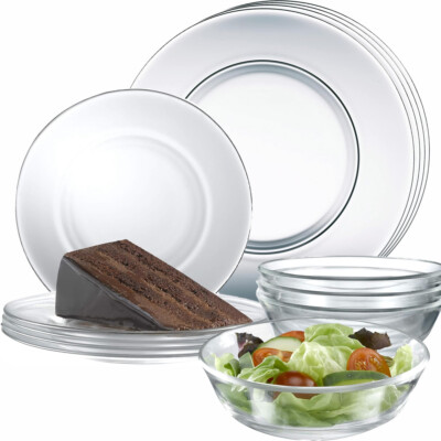 12pc Glass Dinnerware Set Sleek Square Clear Glass Plate and