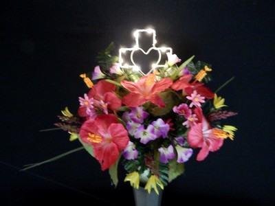 Solar Light Cross Heart Deluxe Cemetery Flower Memorial