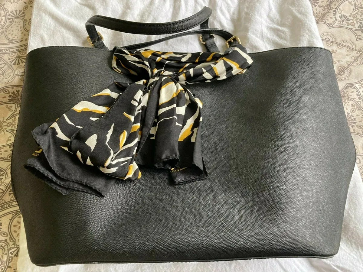 DKNY Black Medium Saffiano Leather Scarf Tote Bag