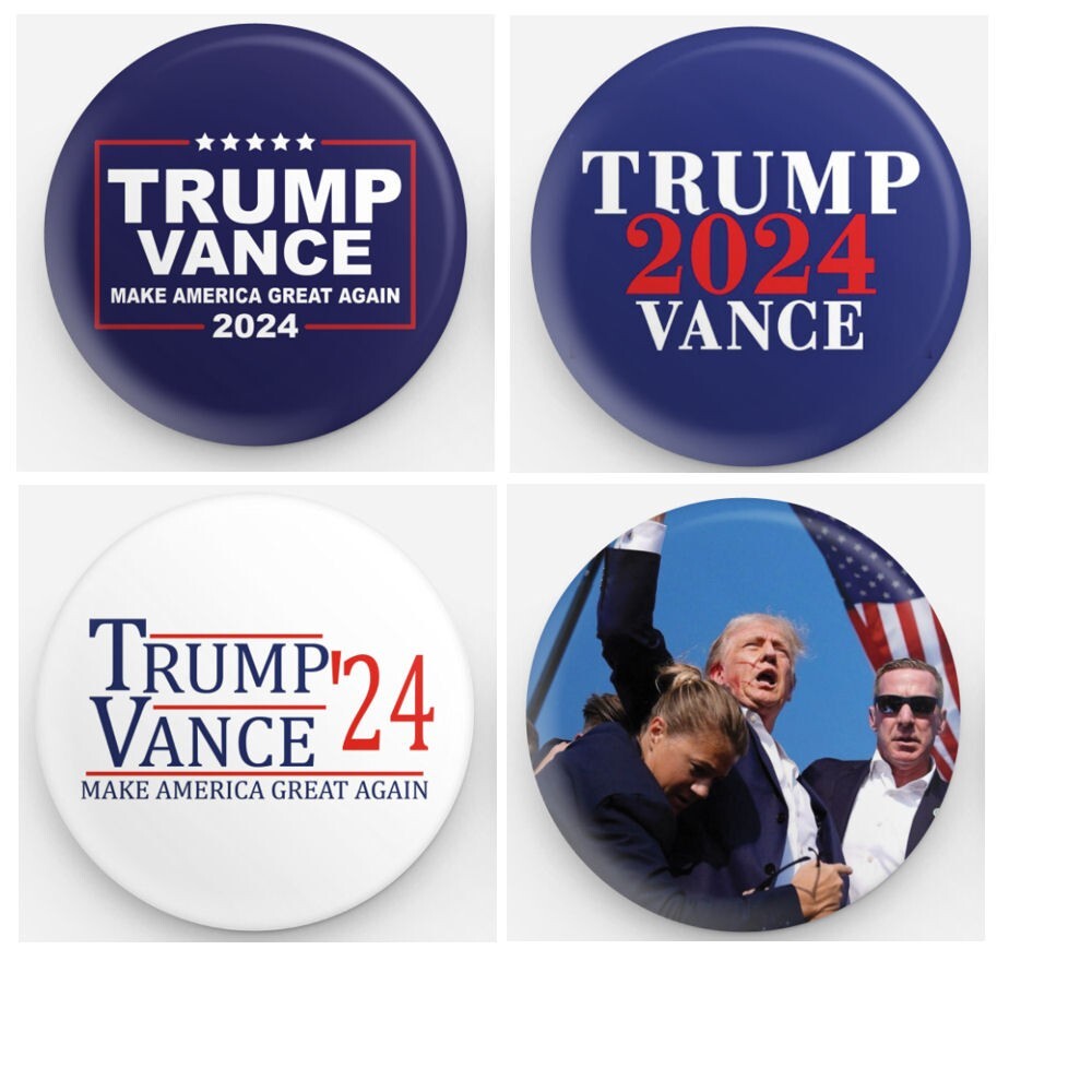 6 BUTTONS Donald Trump - JD Vance 2024 Photo Campaign Buttons