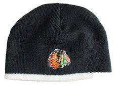 Unbranded Black Knit Beanie Hat Chicago 'BLACKHAWKS' Emblem