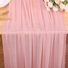10FT Dusty Pink Chiffon Table Runner 30x120 Inches Sheer Wedding Runner Tulle...