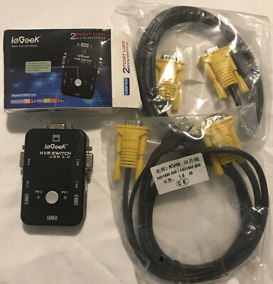 2 Port USB 2.0 KVM VGA Switch w/VGA USB Cable For Mouse Keyboard Monitor PC 2020