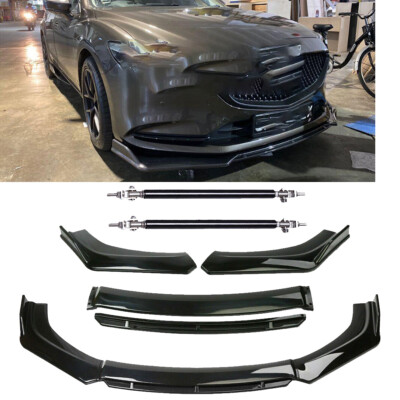 For Audi RS3 S3 A3 A Gloss Black Front Bumper Lip Splitter Spoiler Strut Rod Bod