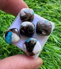 White Buffalo Copper Turquoise 10mm Cushion Cabochons 5Pcs Loose Gemstone Lot