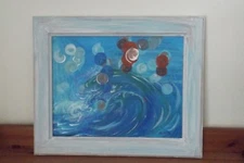 Ollin Original Abstract painting signed Acrylic canvas Framed,distressed gift 