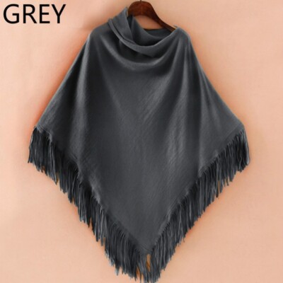 Lady Knitted Poncho Cape Wrap Shawl Asymmetric Sweater Top Batwing Fringe Exotic