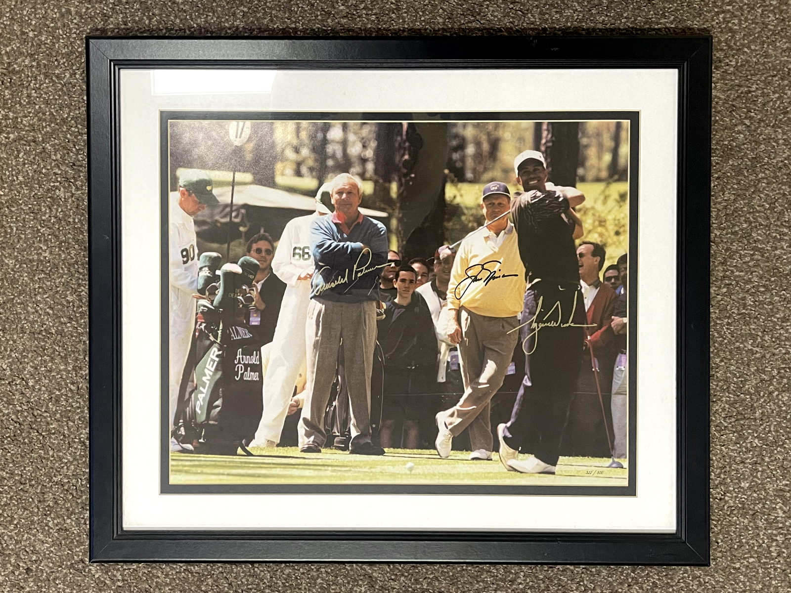Tiger Woods Autographed Signed 1996 Masters Jack Nicklaus, , and Arnold Palmer 20X16 