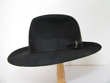CAPPELLO FEDORA VINTAGE BORSALINO FELTRO NERO FODERA BIANCA TG 6 7/8 ALESSANDRIA SMALL