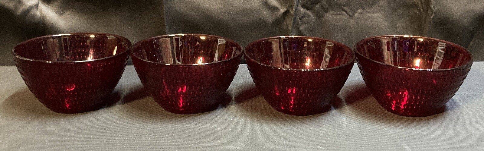 Amberina Red Glass Hobnail Berry Bowl Set 4.5 Inch Dish for Dessert Cream Fruit 4-Piece  